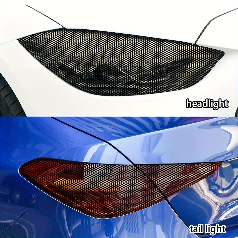 Customizable PVC mesh pattern vinyl wrap for car headlights and taillights, with strong adhesion and durability, suitable for most models. Size: 30x122cm.