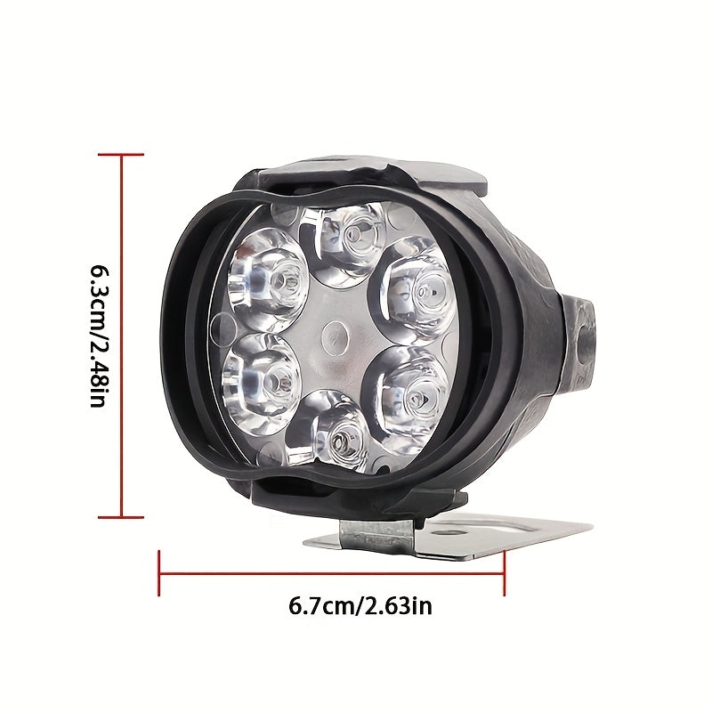 2 motorcycle lights with switch, LED motorbike lamp with 6 LEDs emitting 6500K white light and 1200LM brightness, plus 1 switch.