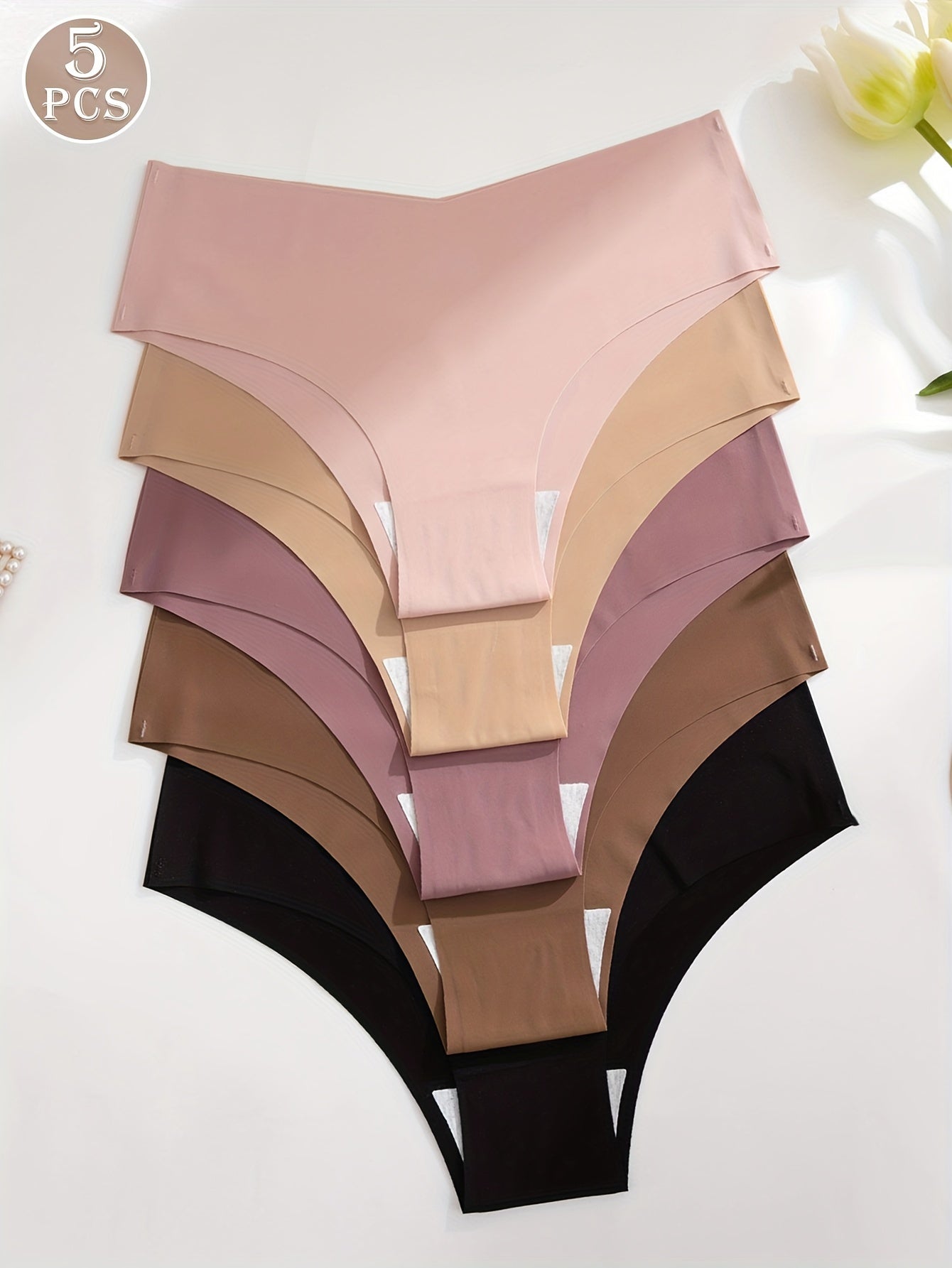 5 solid briefs for women, comfortable and breathable lingerie.