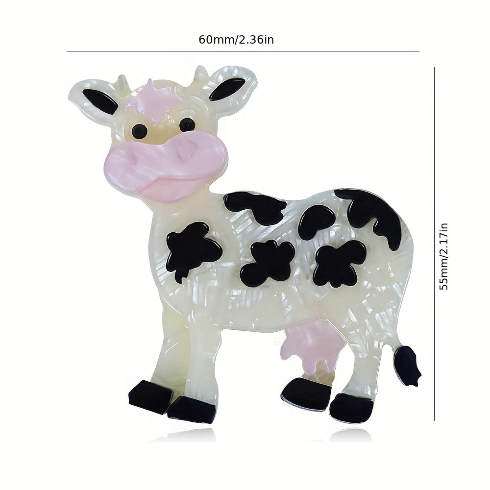 Handcrafted Acrylic Cow Brooch Pin - Adorable Farm Animal Theme - Transparent Lapel Pin for Dresses, Hats & Gifts - Playful Animal Shape Accessory mimicking Simulation Modeling.