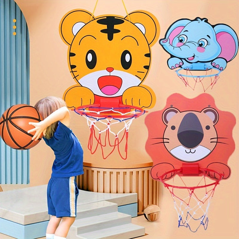 Children's cartoon animal basketball hoop - easy to install without drilling for indoor or outdoor play.