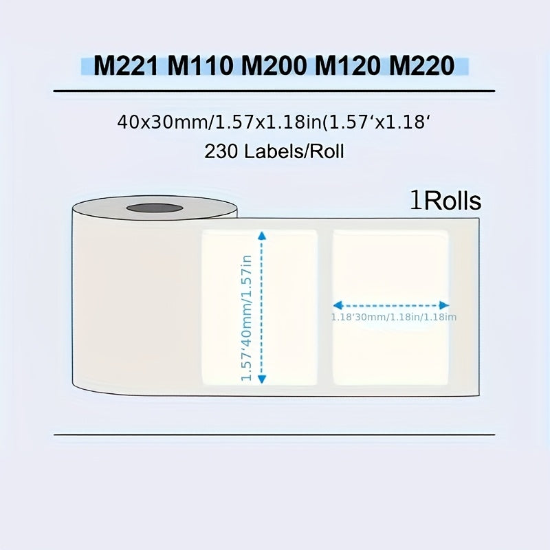 230 stickers per roll, 1.57"x1.18" size, compatible with various printers, ideal for barcodes, addresses, logos, and more.