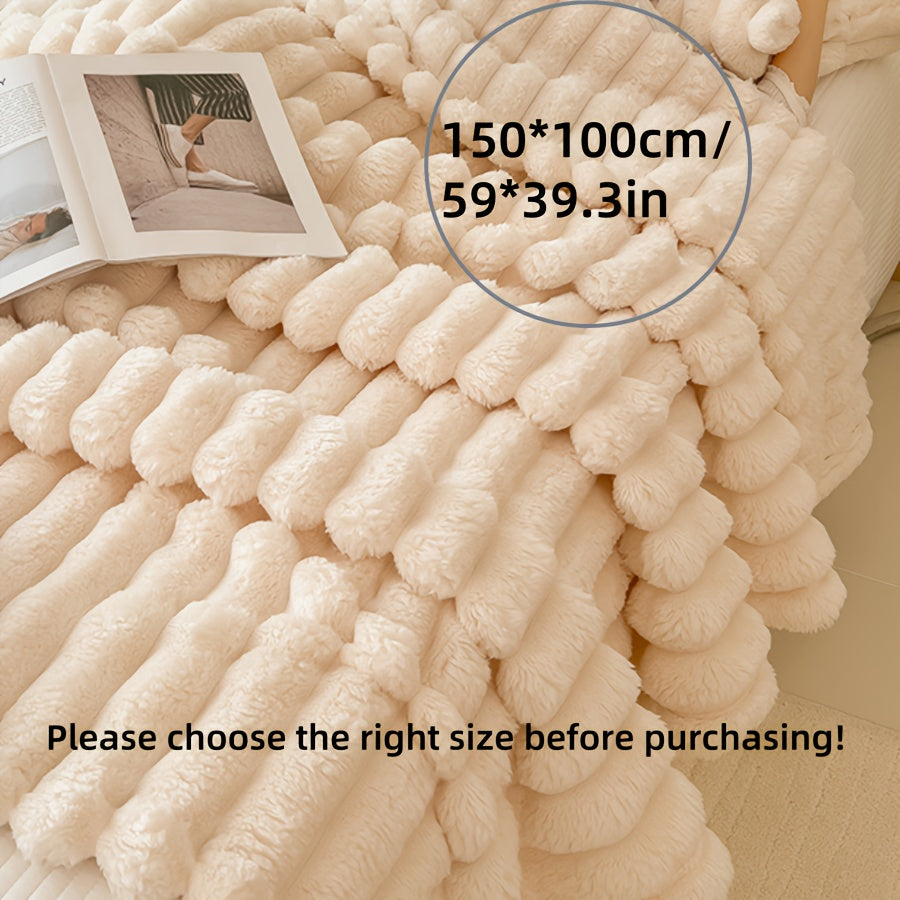 Soft, machine washable dog blanket in beige with stripes for small to large breeds, indoor use, 71.12cm x 101.6cm.