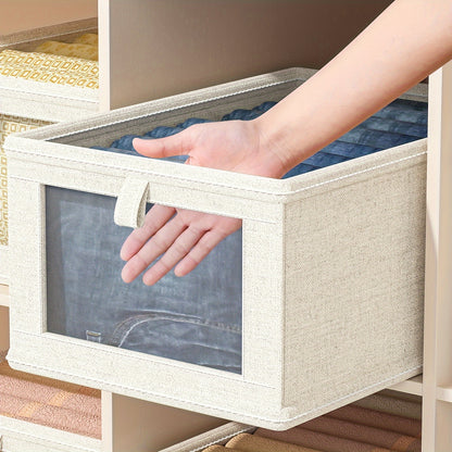 Multifunctional linen storage box in cream - spacious and portable organizer for various items.