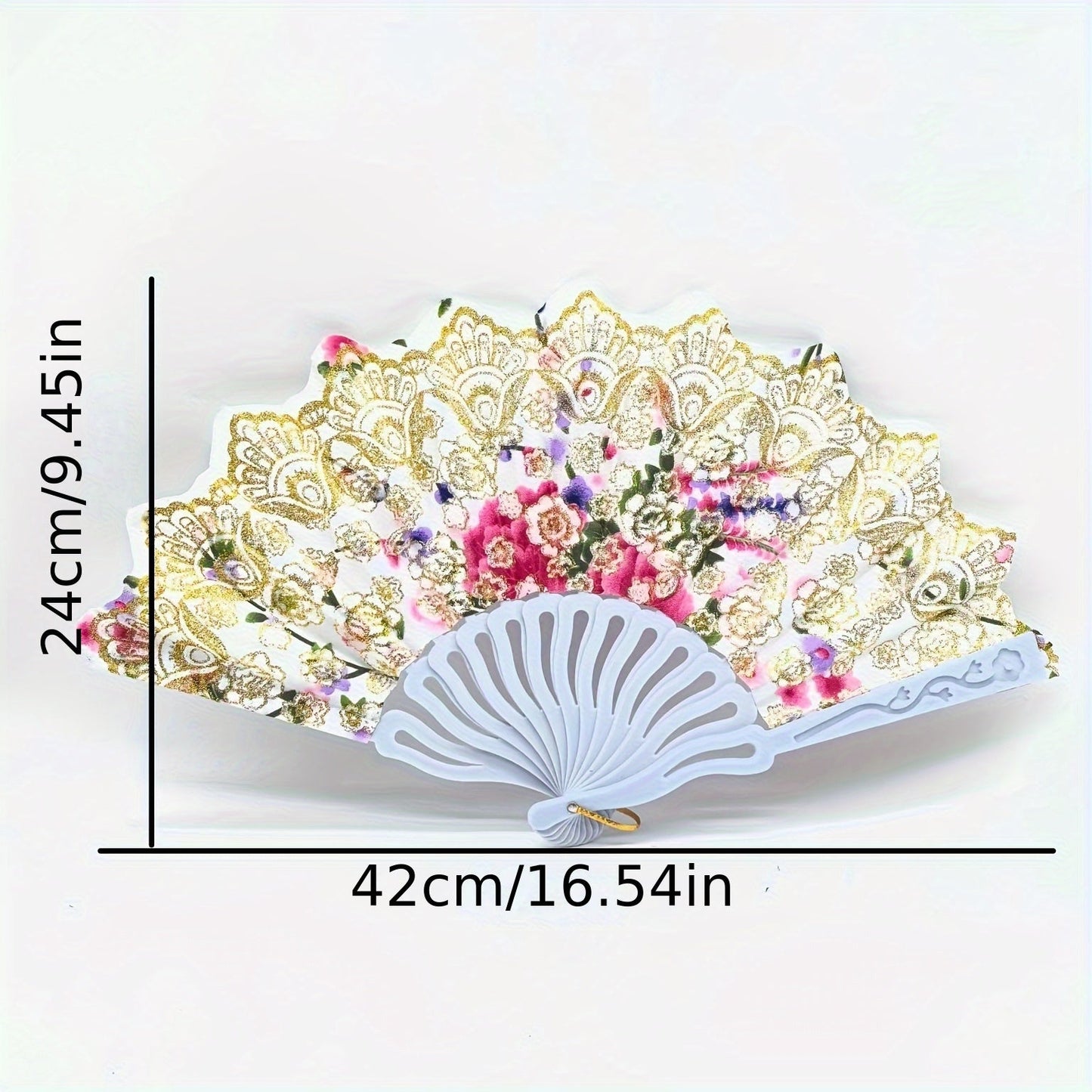 Beautiful Floral Fan Collection - Set of 12/6 Portable Folding Fans made with Linen Fabric & Plastic, adorned with Golden Glitter details and featuring a variety of Patterns