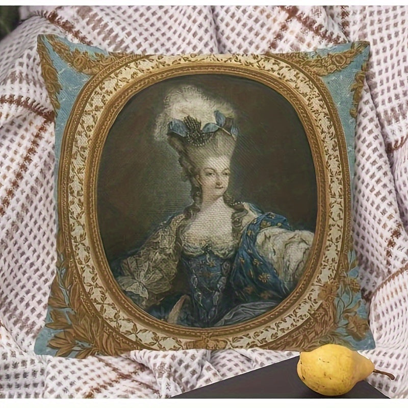 Elegant 1pc Marie Antoinette Portrait Fine Art Pillow Cover made of polyester, measuring 45.72x45.72 cm. This decorative cushion case features an elegant design and is perfect for adding a touch of sophistication to your bedroom, living room, sofa, or