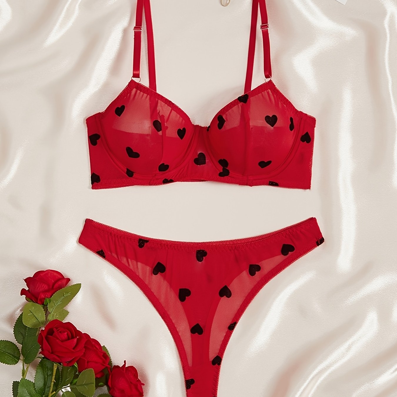 Red polka dot vintage underwear set for women.