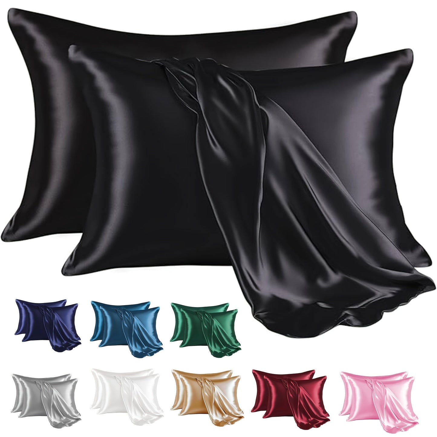 Set of 2 Satin Pillowcases for Luxurious Home Bedding