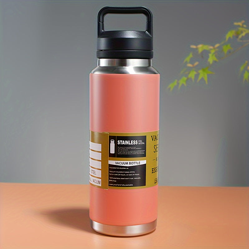 1100ml metal water bottle with portable handle, leak-proof, BPA free, and insulated for all activities. Hand wash only.