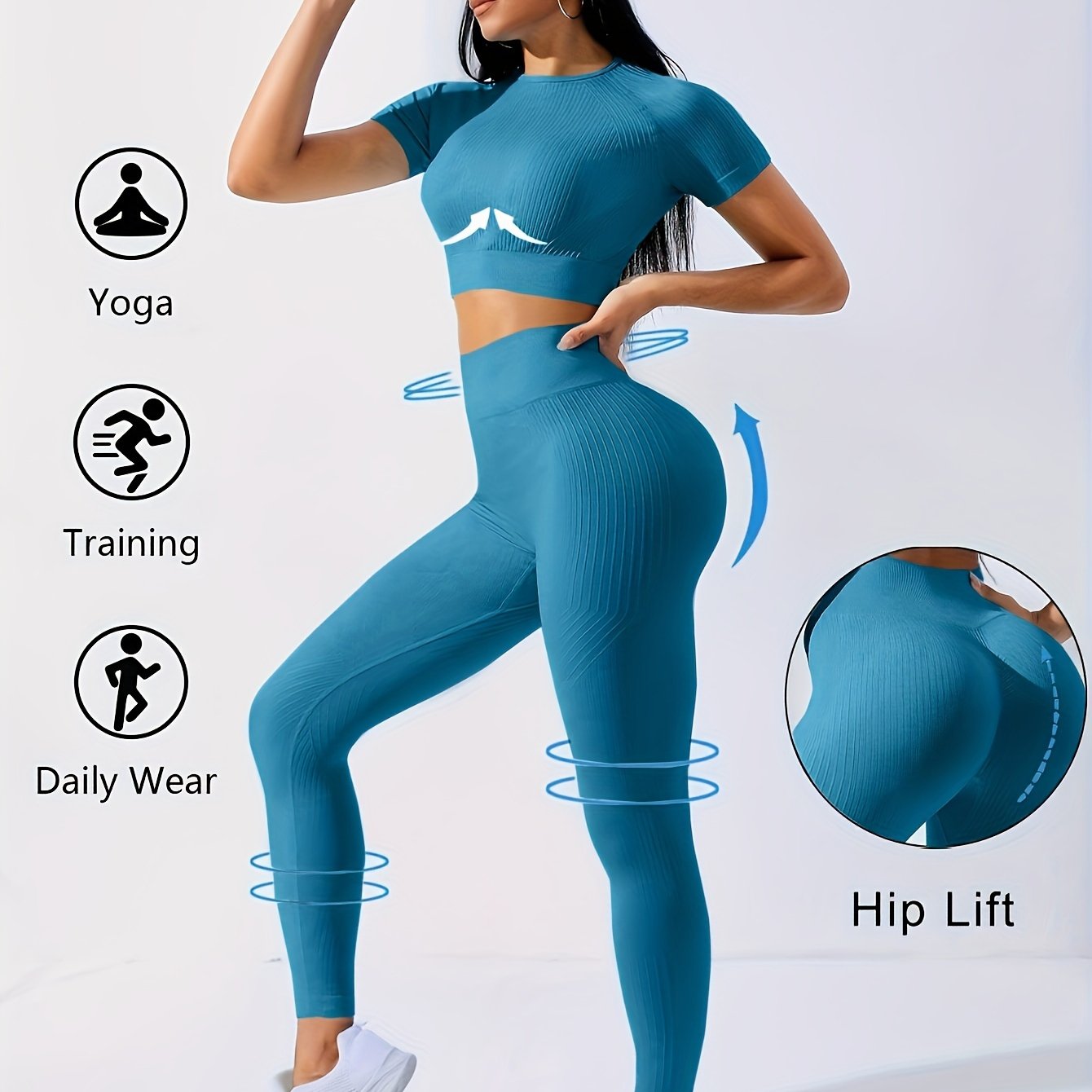 A set of 2 sports pieces for women: yoga top and workout leggings.