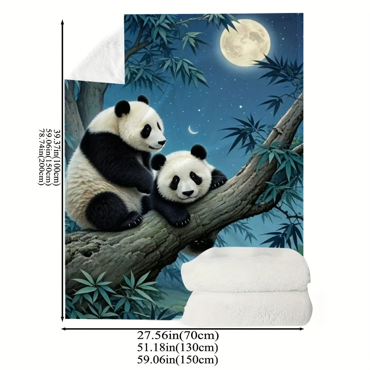 Soft and cozy all-season flannel throw blanket featuring a panda print on a moonlight scene. Perfect for gifting on holidays, birthdays, and Christmas. Made of 100% polyester, this blanket is perfect for bed, sofa, living room, or bedroom decor. Enjoy