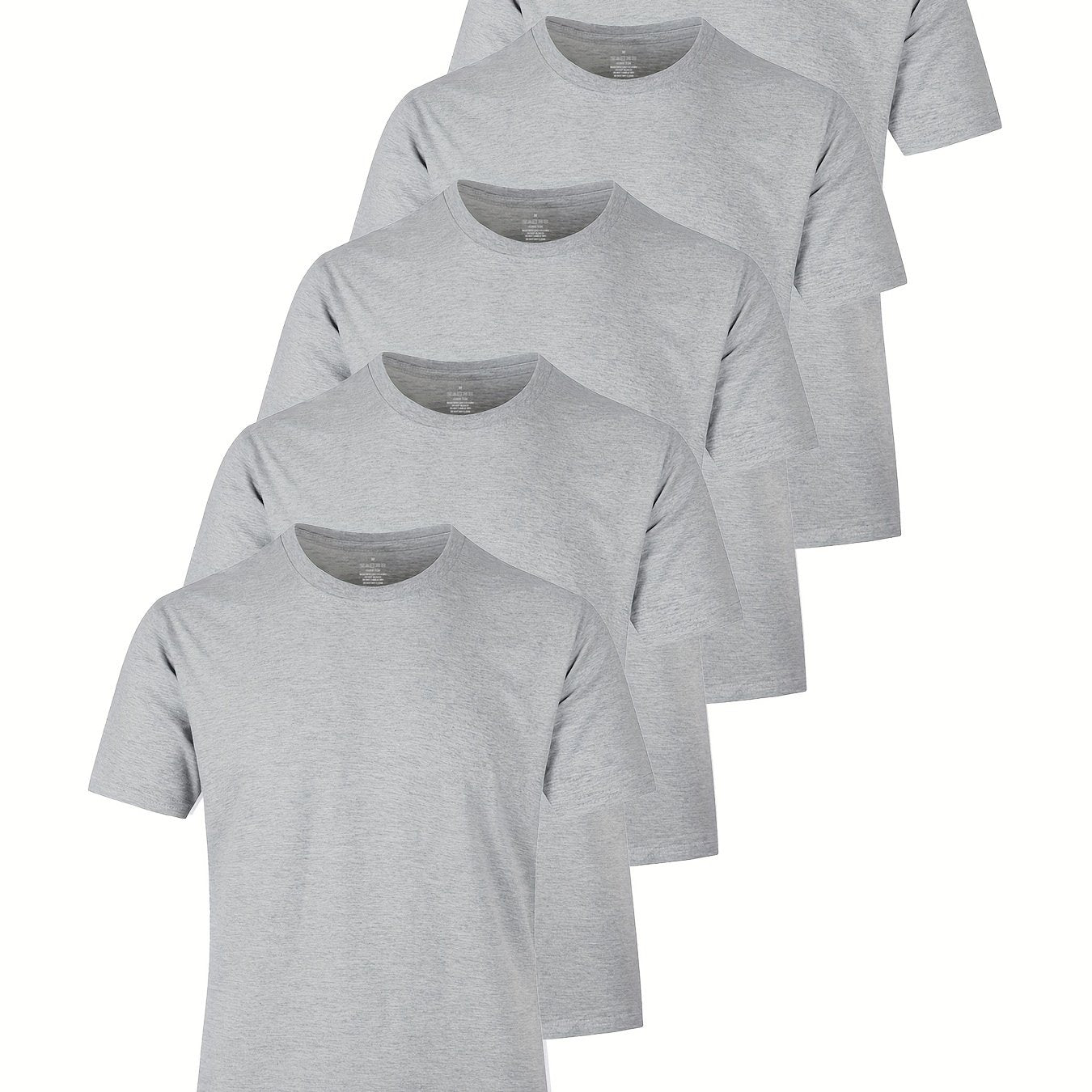 Set of 5 solid cotton lightweight crew neck t-shirts for men, perfect for summer sports and gifting.