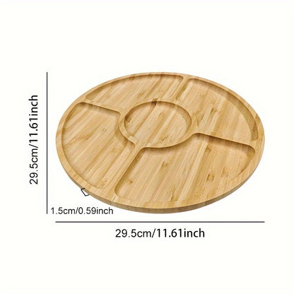 Stylish round bamboo tray for serving snacks and fruits in the kitchen or dining room.