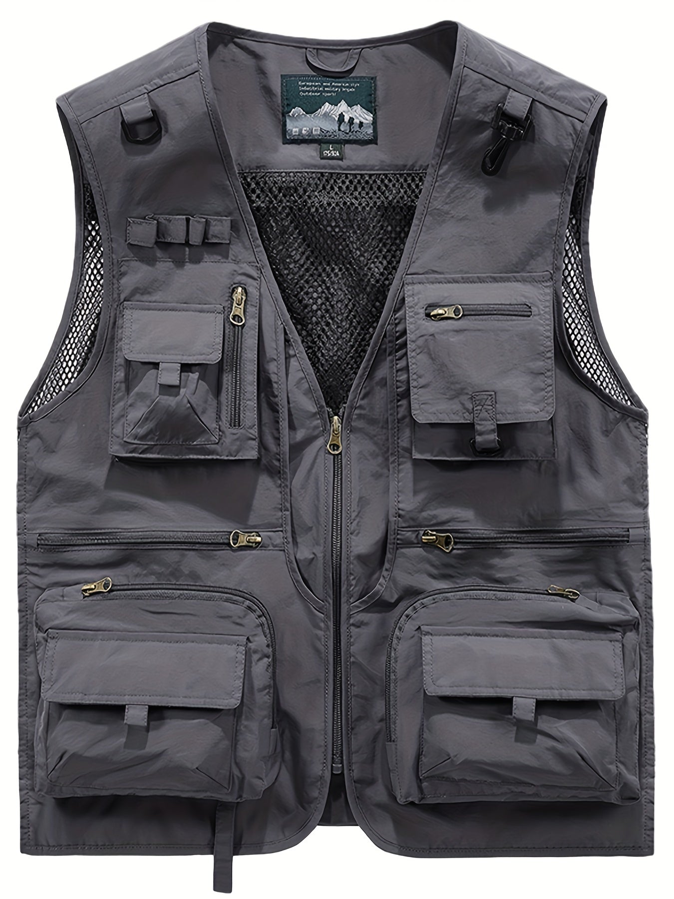 Men's Zipper Pockets Cargo Vest for Spring/Summer outdoor activities.