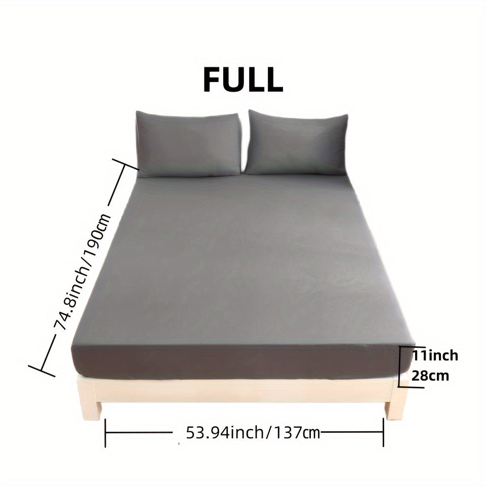 Soft and breathable 1-piece polyester fitted sheet (pillowcase not included) in a solid color. Comfortable and skin-friendly mattress protector suitable for all seasons.