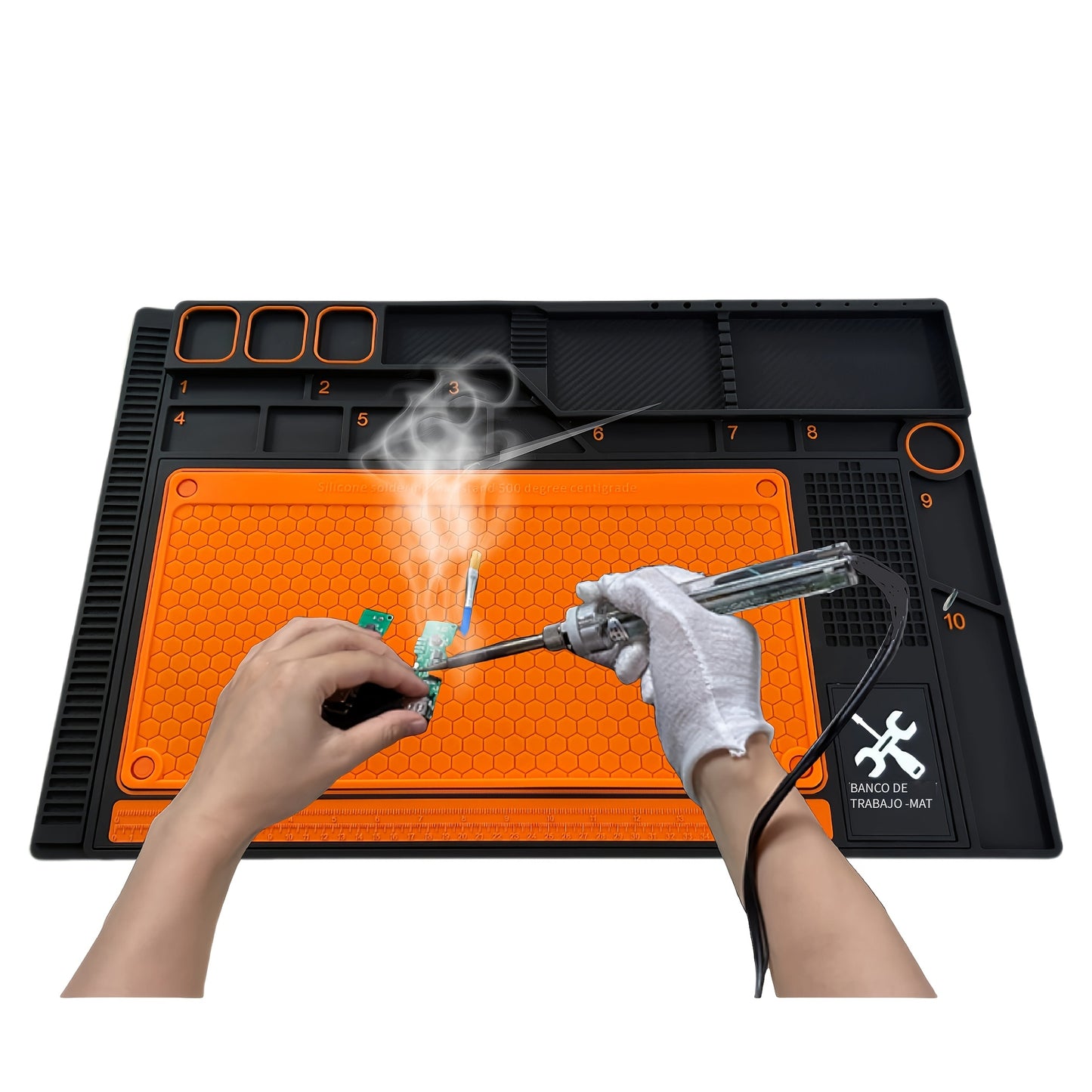 Silicone/PVC Soldering Mat Set with Anti-slip Insulation and Magnetic Heat Resistant Properties for Workbench Maintenance Tools.