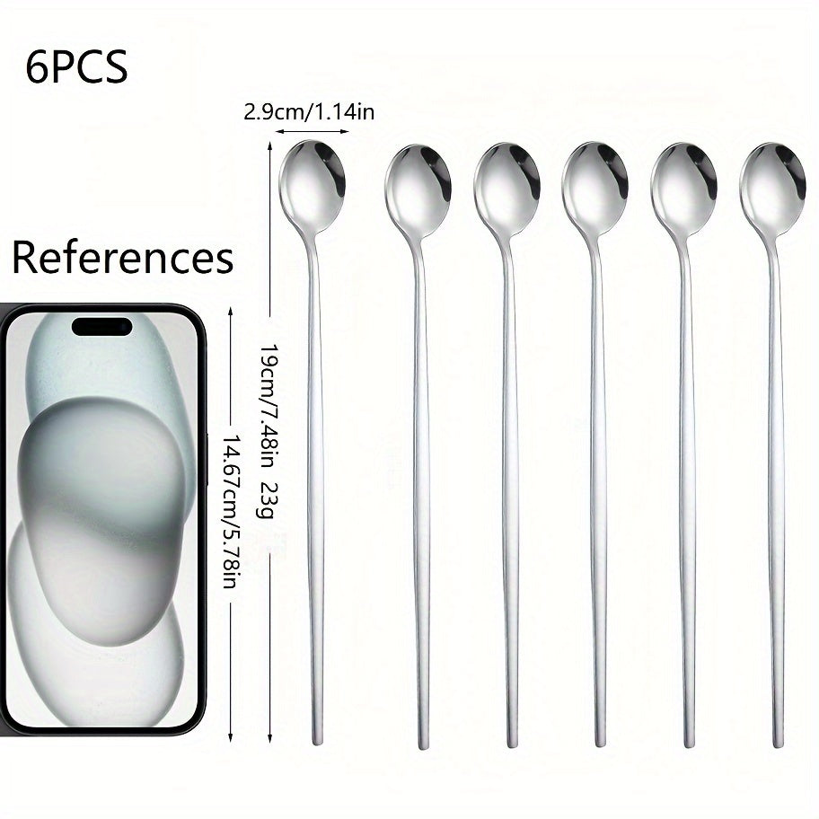 6-piece set of stylish golden ice tea spoons made of premium SUS304 stainless steel, perfect for mixing cocktails, soda, or coffee. From the Portuguese series with a mirror finish, these spoons are dishwasher safe.