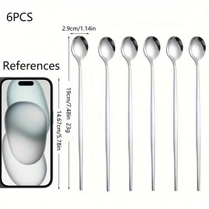 6-piece set of stylish golden ice tea spoons made of premium SUS304 stainless steel, perfect for mixing cocktails, soda, or coffee. From the Portuguese series with a mirror finish, these spoons are dishwasher safe.