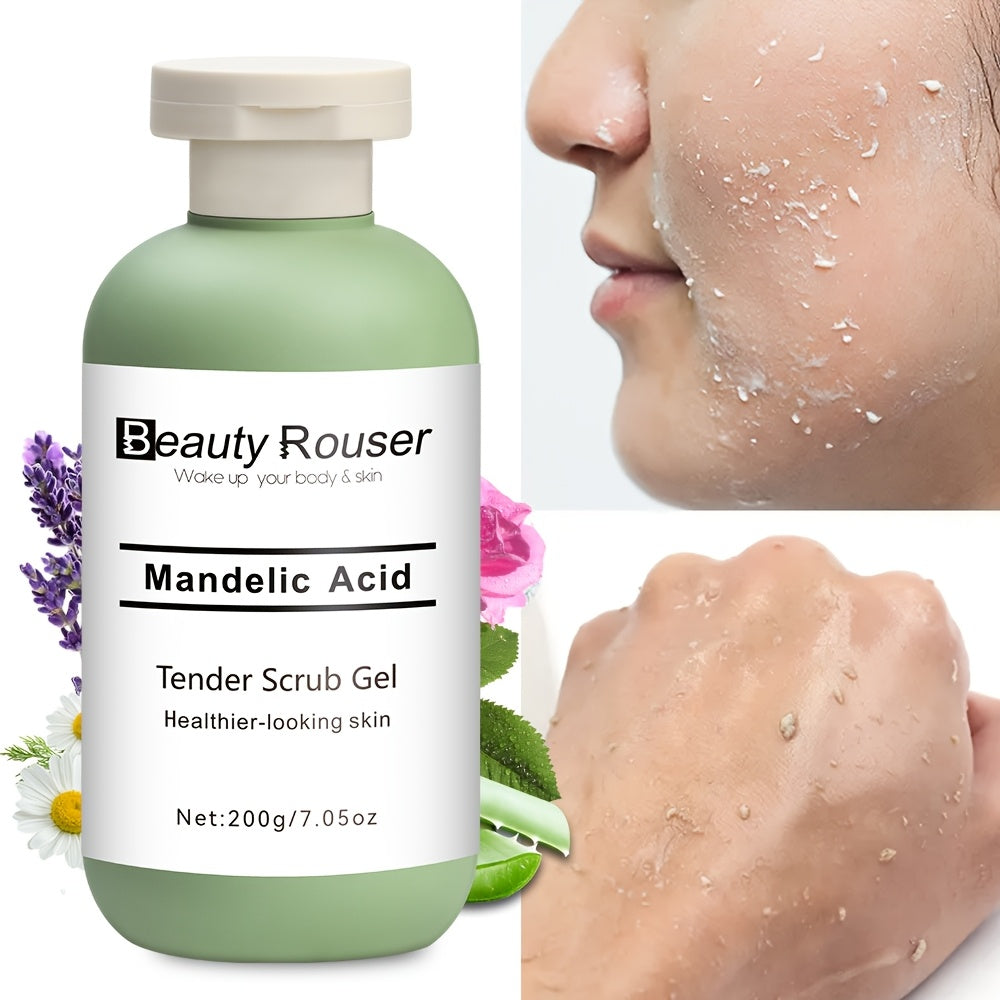 200g/7.05oz Beauty Rouser Mandelic Acid Scrub Gel - Alcohol-Free, Moisturizing with Aloe Vera & Rose, Deep Pore Cleansing for All Skin Types.