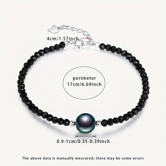 Adorn your wrist with the exquisite MUFAN Elegant Vintage Style Sea Gemstone Bracelet featuring a stunning 9-10mm High Luster Round Black Tahitian Gem. Crafted with Sterling Silver 925 Beads, this bracelet is adorned with the June Birthstone and comes