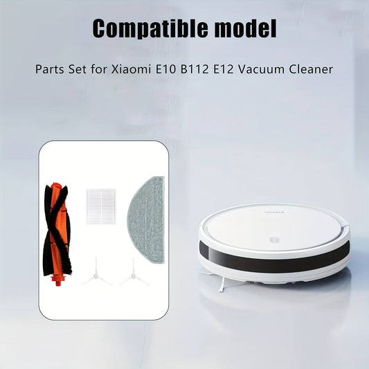 Accessory kit for Mijia Robotic Vacuum Cleaner includes a 5-pack of replacement parts compatible with Xiaomi E10, E12, and B112 models. This set features a roller brush, HEPA filter, mop pad, and side brushes made from high-quality ABS, plastic, and