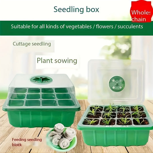 5-piece plastic germination tray set with adjustable vents for vegetables, flowers, and succulents. Reusable and breathable, includes plaid accessory and special function features.