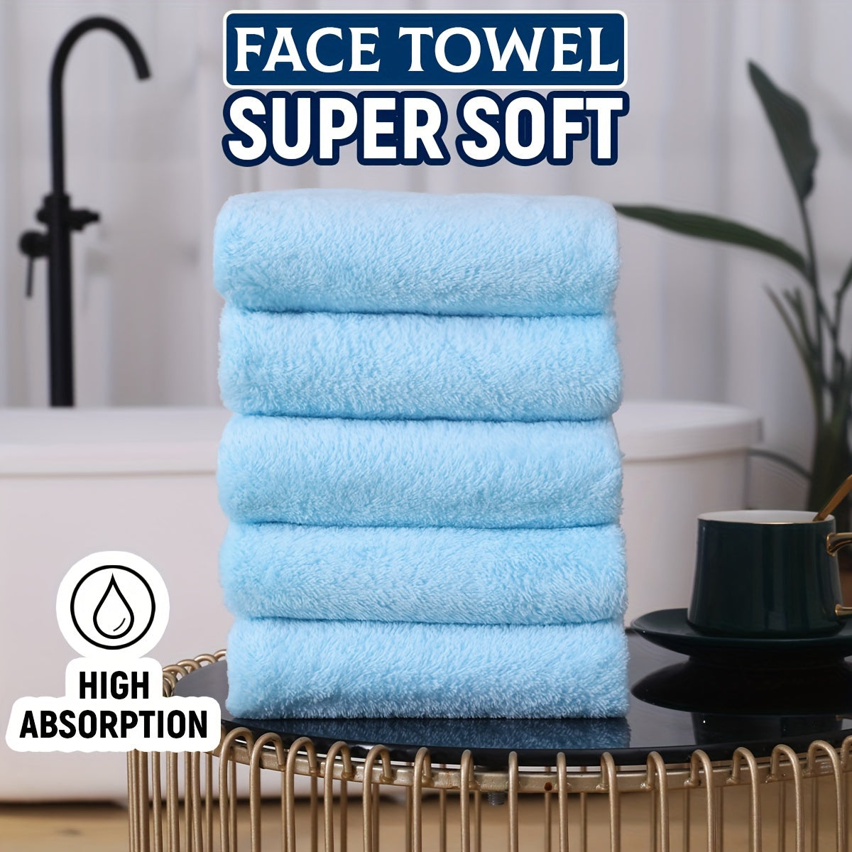 Set of 5 soft polyester hand towels, quick-drying and absorbent for bathroom or spa use, unscented.