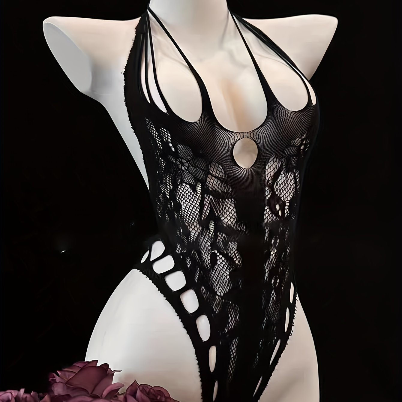 Sexy bodysuit for women, made of polyamide and elastane knit fabric, sleeveless with hollow-out details and solid color