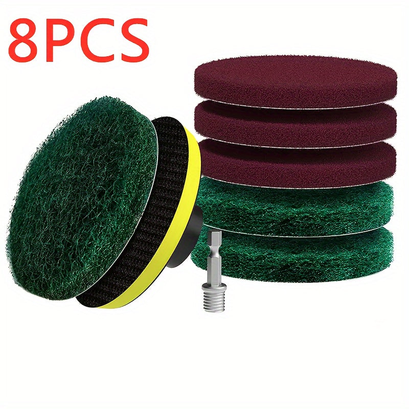 Set of 8 cleaning sponges, with an electric tile scrubber, designed for easy cleaning of bathroom floors and bathtubs. This set includes a perfect cleaning and polishing pad.