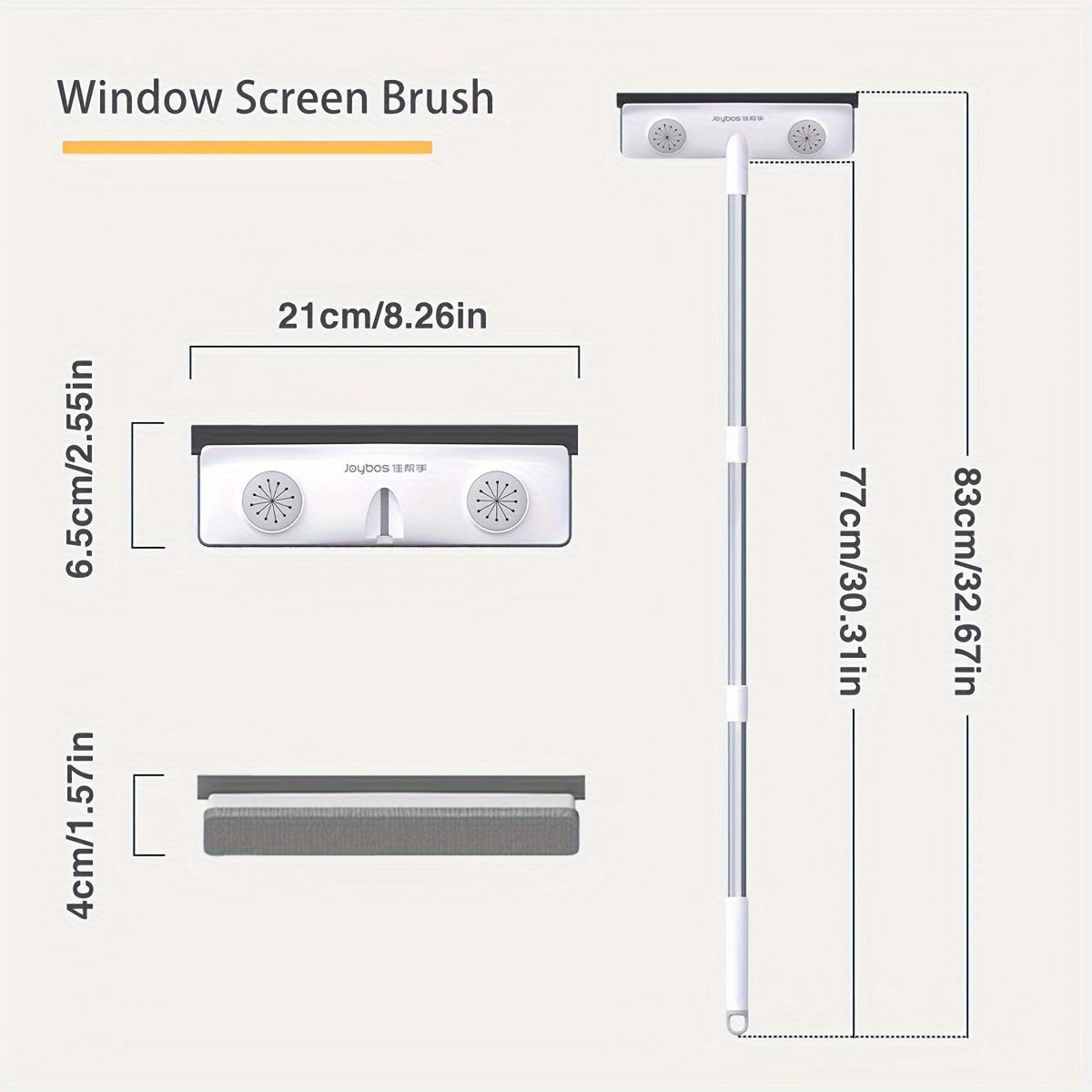 1 Set includes a 2-in-1 window cleaning brush and squeegee with 2 cloths for high stretch outdoor and glass cleaning.