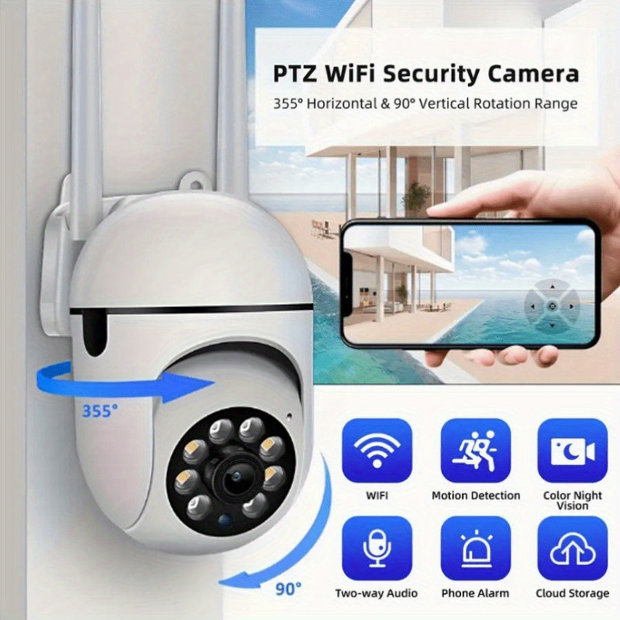 Safeguard your family with the 1pc Teruhal 1080p WiFi Security Camera. This 2MP camera offers 2.4GHz wireless home surveillance, complete with night vision, motion detection, two-way audio, PTZ control, and remote monitoring via smartphone. Powered by