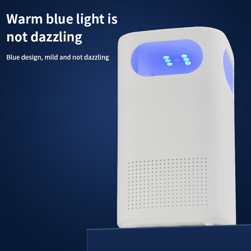 USB-powered air purifier with strong duct system, high-speed motors, quiet operation, and blue LED lights; ideal for bedroom, kitchen, and living room use.