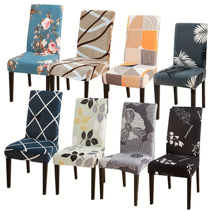 Printed stretch chair slipcovers in 4 or 6 pieces, ideal for dining chairs in various settings.