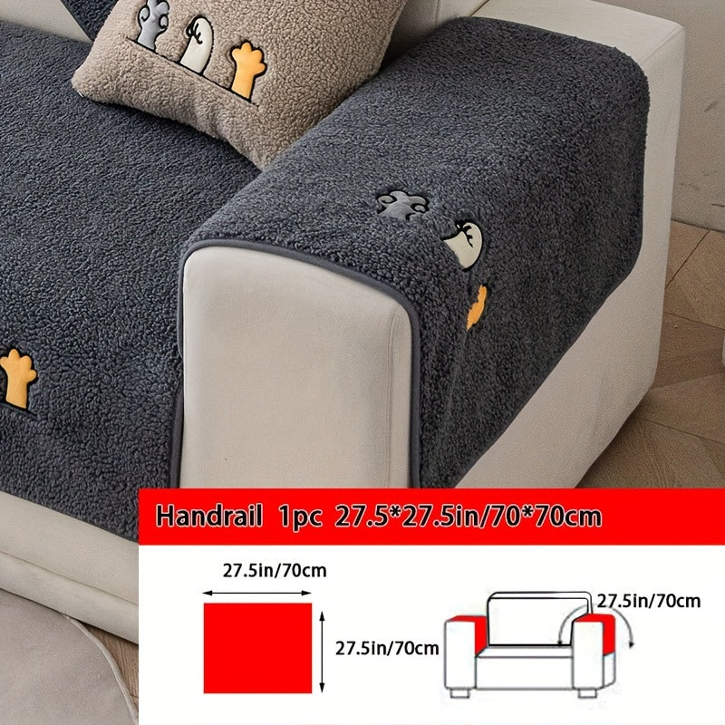 Plush Shearling Sofa Cover with Animal Embroidery - Pet-Friendly, Non-Slip Protector for All Sofa Sizes - Soft Decor for Living Room, Bedroom, Office.