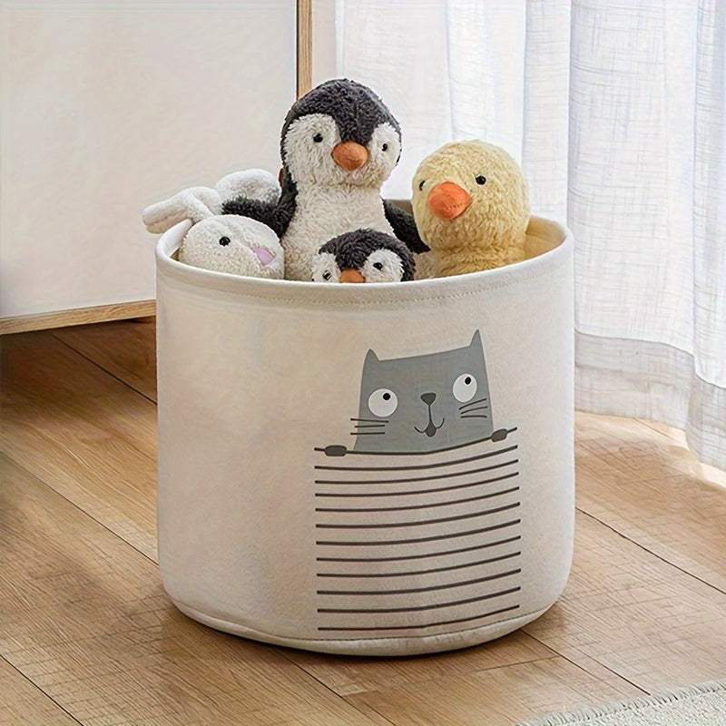 One Piece Large Capacity Felt Toy Storage Basket with Folding Laundry Hamper, featuring a Cute Animal Design. Made from Polyester Material with an Unfinished Look. Suitable for Ages 14+ and perfect for Standalone Use.