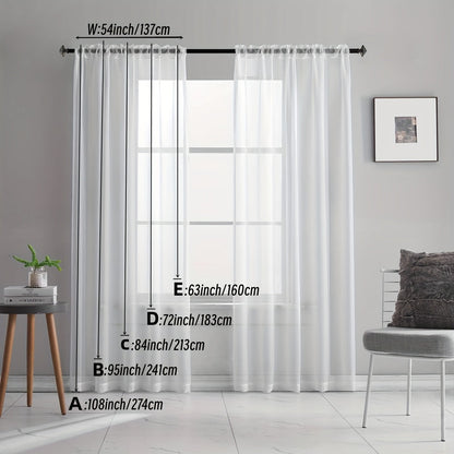 Set of 2 Sheer Curtain Panels, Rod Pocket Voile Sheer Drapes for Living Room/Bedroom - 2 Pieces