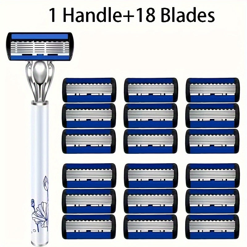 Premium 6-Layer Stainless Steel Razor Blades with Metal Stand for Smooth Shaving