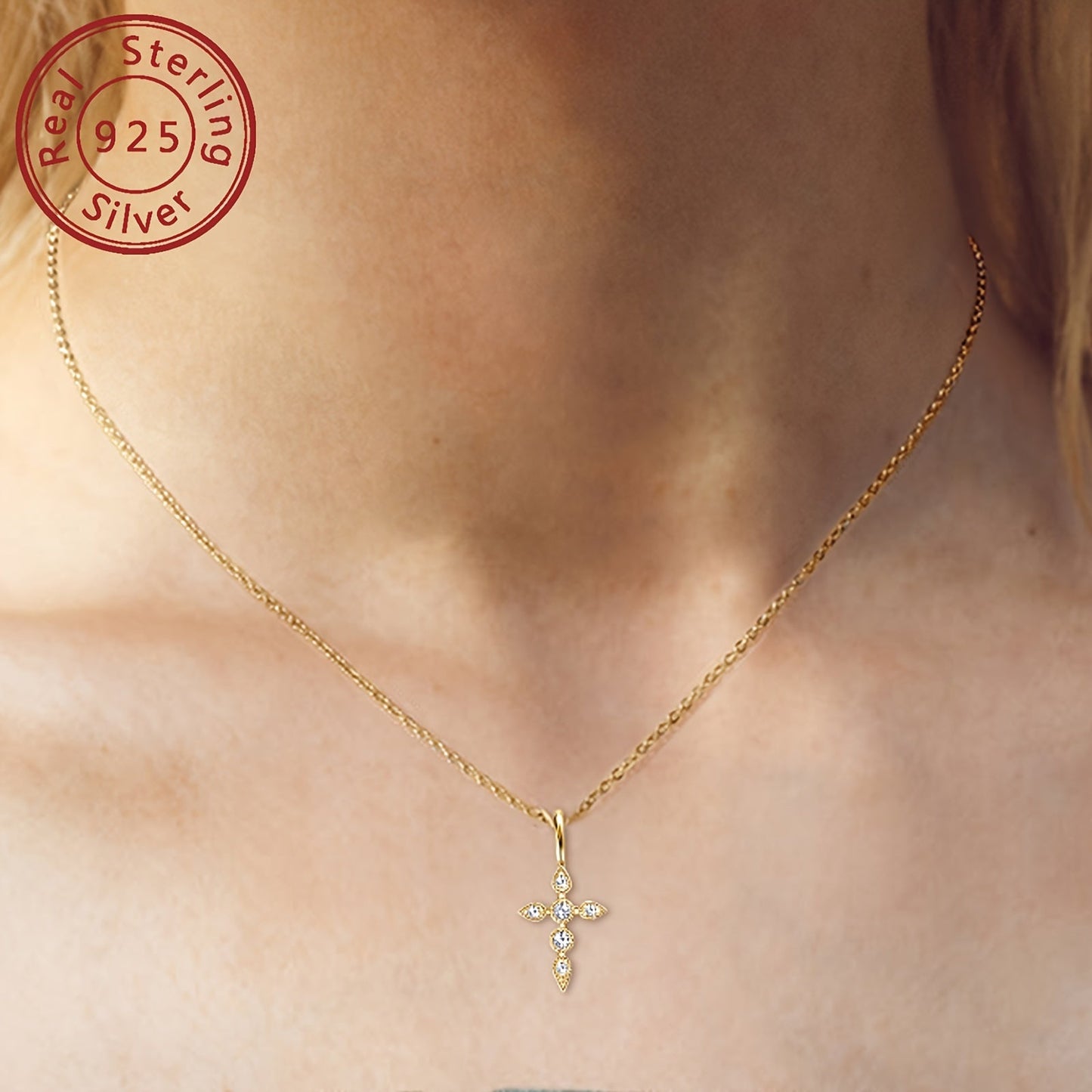 A stunning Mozambique stone cross necklace featuring a 925 sterling silver cross pendant. The necklace is decorated with a round Mozambique stone, measuring 40+5cm/16+2 inches in length. The silvery weight of the necklace is 2.29g, with the Mozambique