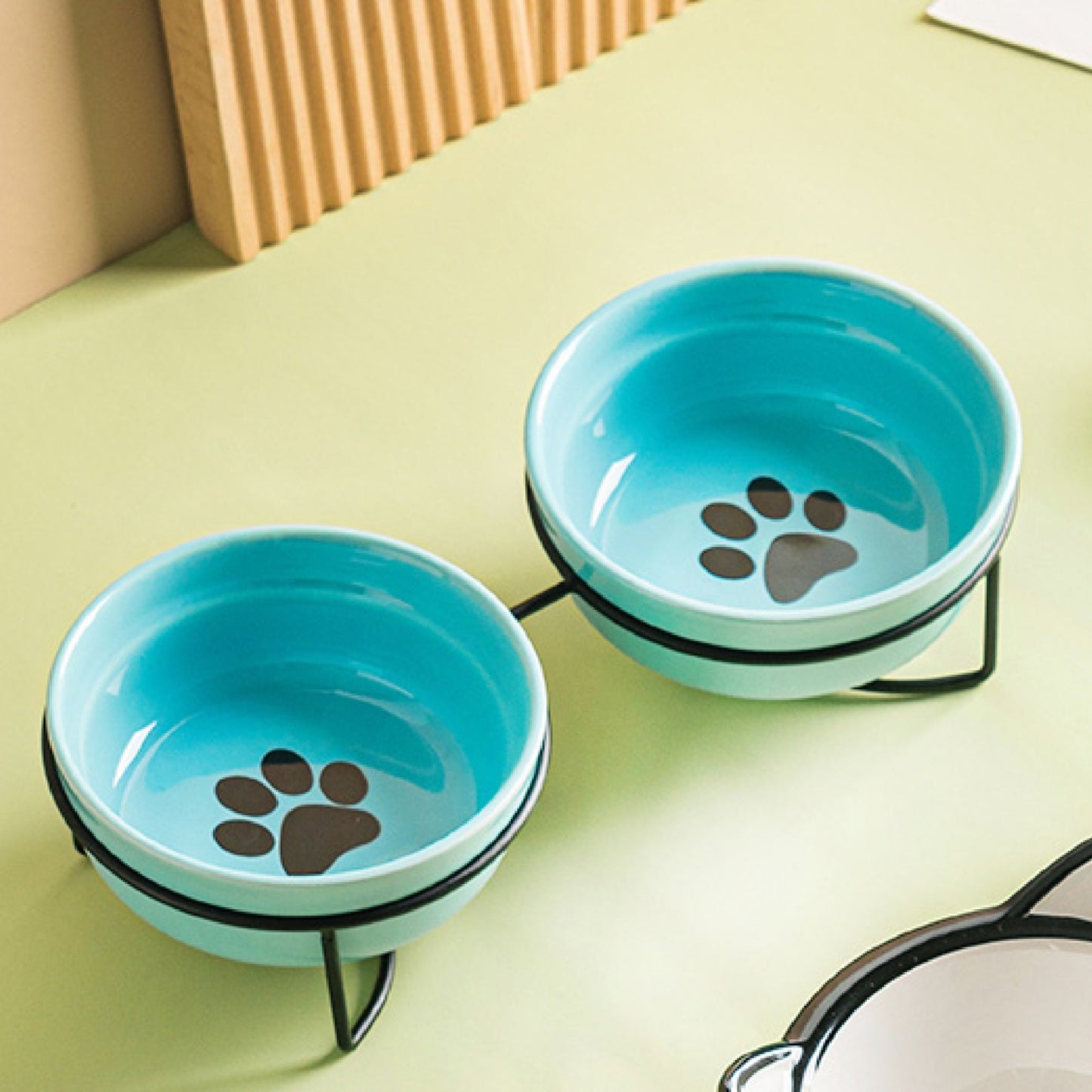 Ceramic cat bowls with iron stand - 12.19cm dual feeding dishes for cats, neck protection design