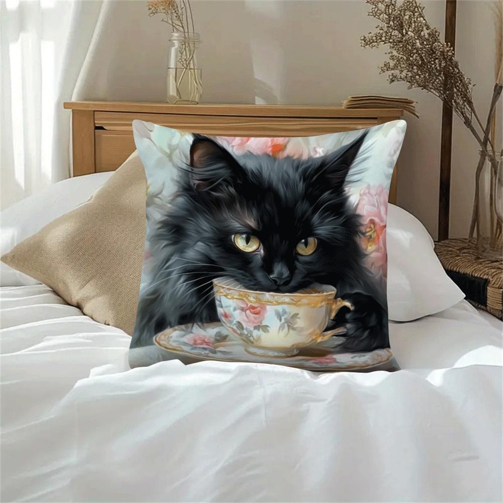 Retro Chic Cat Oil Painting Design Throw Pillow Cover, 45.01cm - Perfect for Sofa, Office Chair & Home Decor, Zipper Closure, Easy to Clean in Washing Machine (Cushion Not Included)