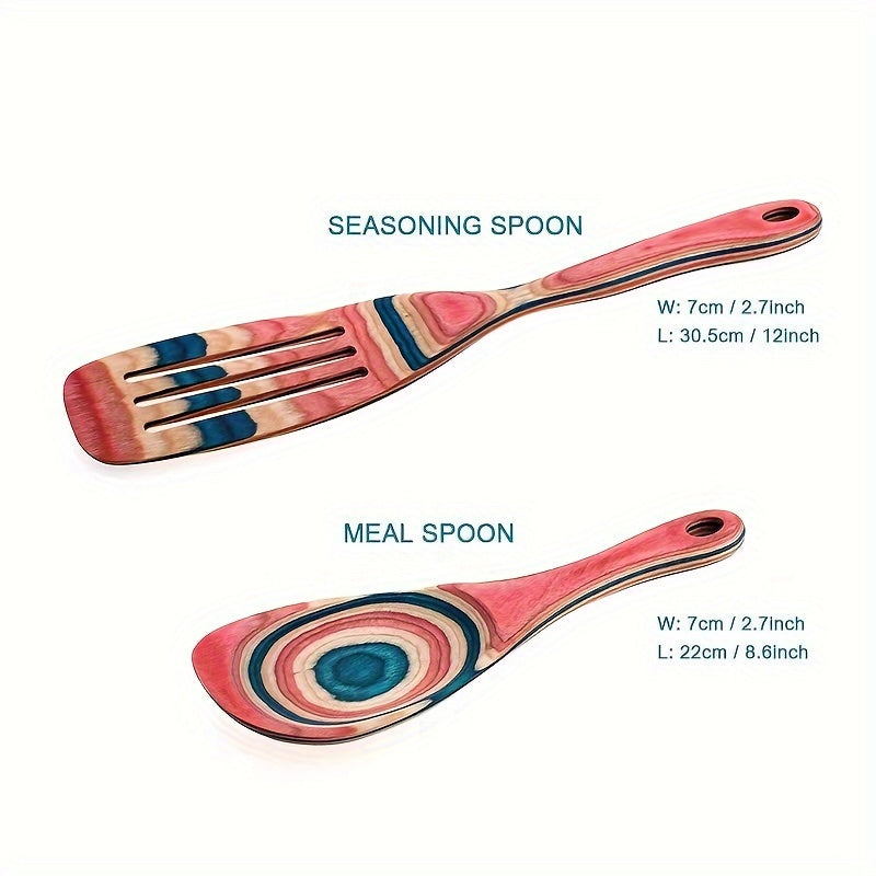 Wooden kitchen utensil set with 7 pieces of heat-resistant tools including a spatula, ladle, and slotted turner. Ideal for use with non-stick cookware, perfect for cooking pasta, salad, baking, and grilling. Made from sustainable wood, these kitchen