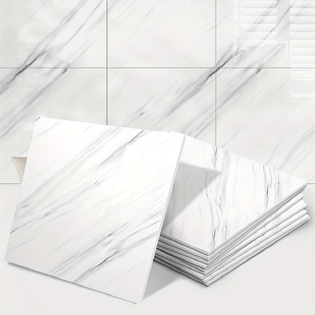 10PCS Marble Texture Self-Adhesive Wallpaper with Waterproof Aluminum Foil Backing for Wall Covering and Insulation, Easy Peel and Stick Installation.