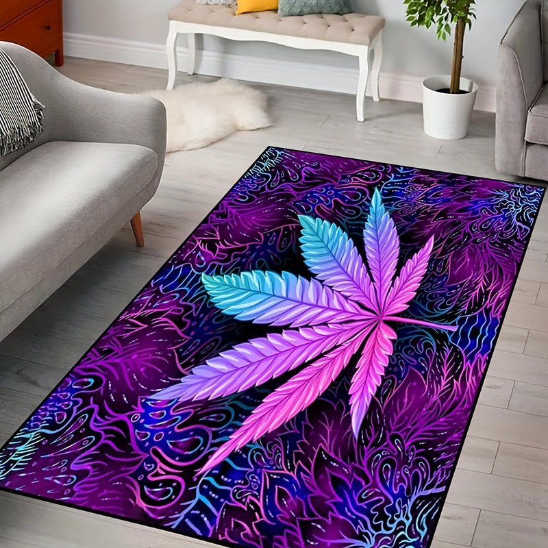 Soft, Non-Slip & Washable Polyester Area Rug with Psychedelic Leaf Print - Perfect for Living Room, Bedroom, and Home Decor