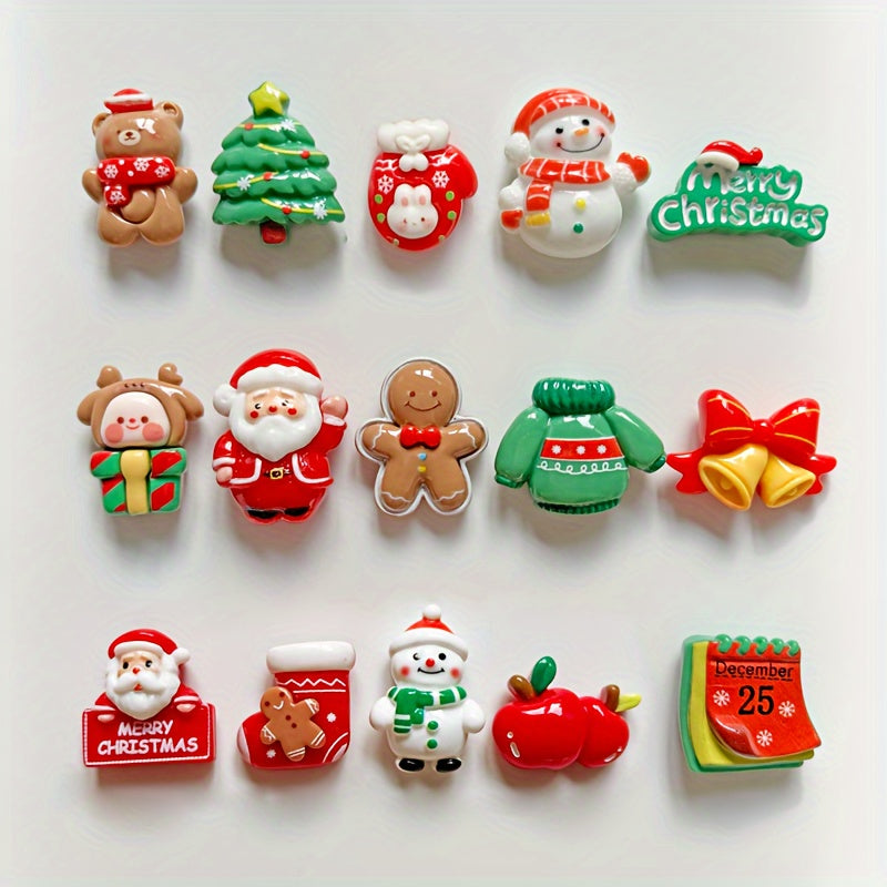 Set of 10 Christmas Refrigerator Magnets featuring Plastic Santa, Snowman, and Tree Figures. These Holiday Magnetic Stickers make for festive and decorative additions to your fridge, perfect for adding a touch of holiday cheer to your Home, Kitchen, or