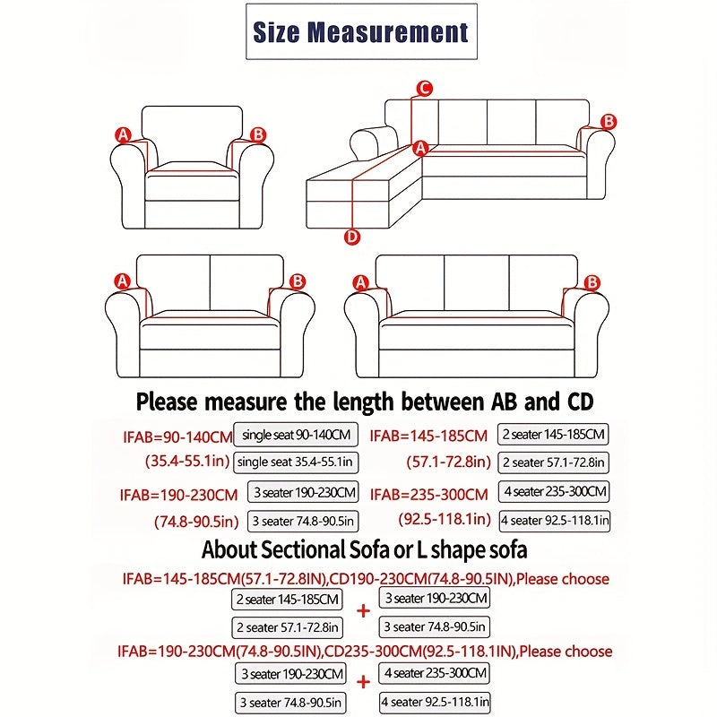 All-season sofa cover with stretchable fabric and anti-slip stick. Features modern print design, machine washable and fits single to four-seater sofas. Anti-dirt and dust-proof.