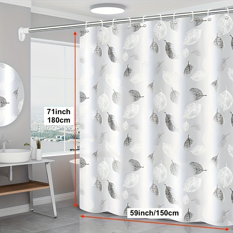 Leaf pattern shower curtain with liner, hooks, and waterproof & durable design.