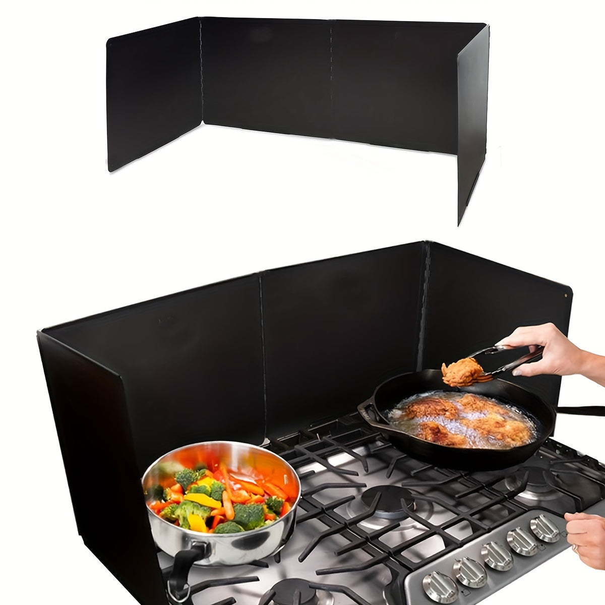 Protect your stove top with our Metal Splatter Guard. This 4-sided Grease Splatter Screen folds for easy storage and is designed to keep oil splatters at bay, making cooking stress-free and cleanup a breeze.