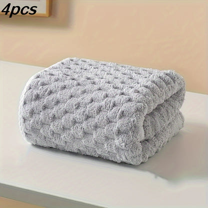 4pc Waffle Weave Towel Set with Microfiber, Quick-Dry, Soft, Durable, 85% Polyester, 15% Nylon - Contemporary Geometric-Pattern Oblong Towels & Wash Cloths