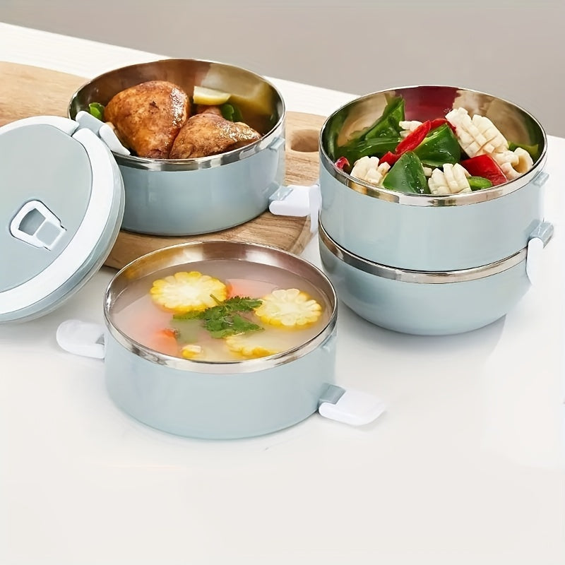 One-Tier Insulated Bento Box Set made of Stainless Steel - Features a Cylindrical Shape with a Lid, Ideal for Office, School, Camping, Picnics. Hand Wash Only. Perfect for Kitchen Storage Container, Capacity of 1400ml.