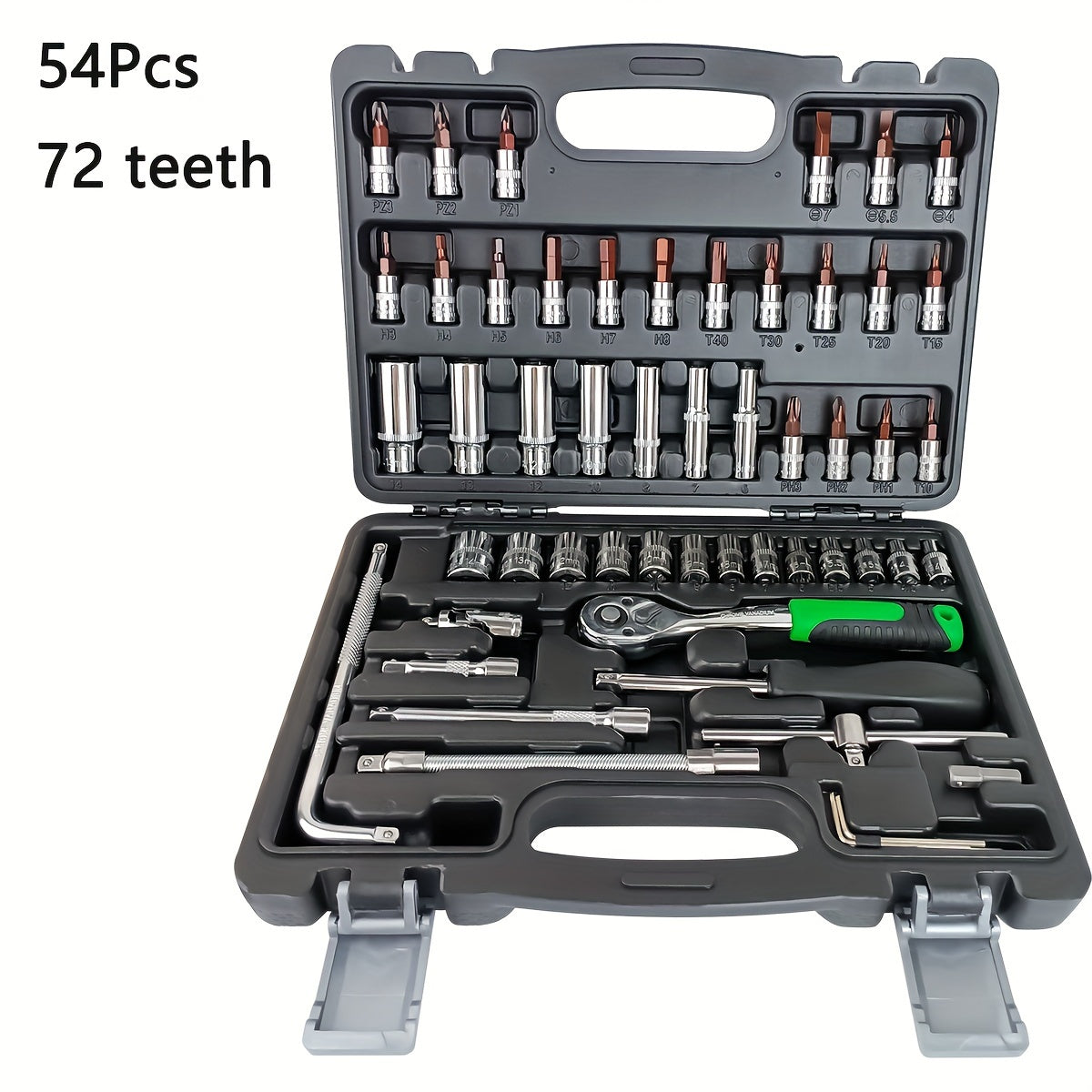 121-piece socket wrench set includes 72-tooth ratchet wrench screwdriver and various components for vehicle maintenance needs.